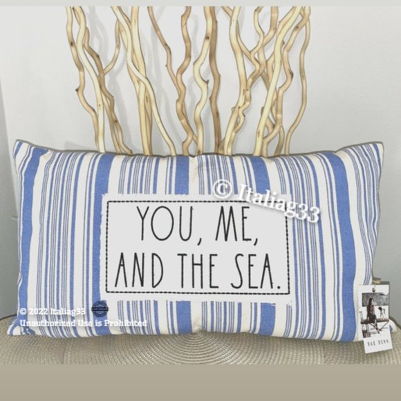 Rae Dunn Other - RAE DUNN Coastal Pillow YOU, ME, AND THE SEA Blue Striped Beach/Ocean 14x24 NEW!